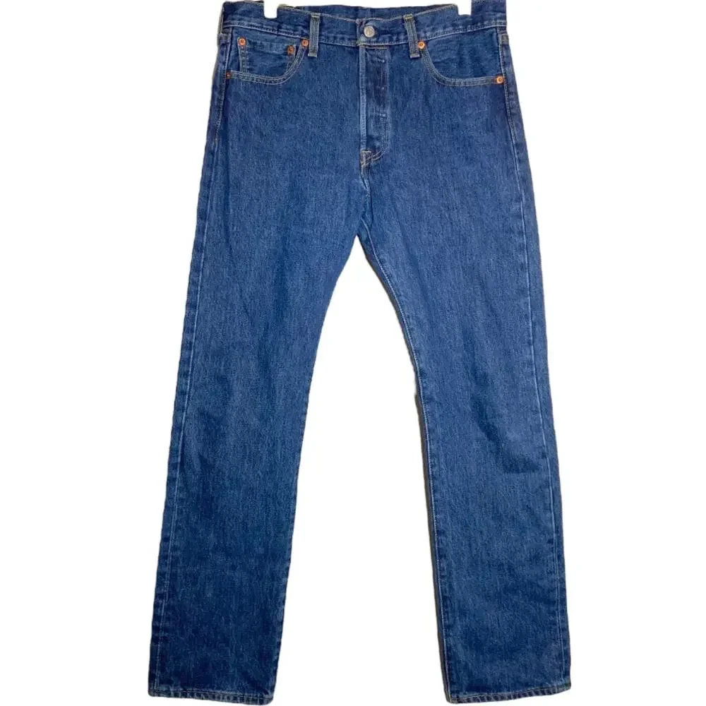 Levis 501 Jeans Original Cotton Straight Rigid Button Fly Dark Stonewash 30x30